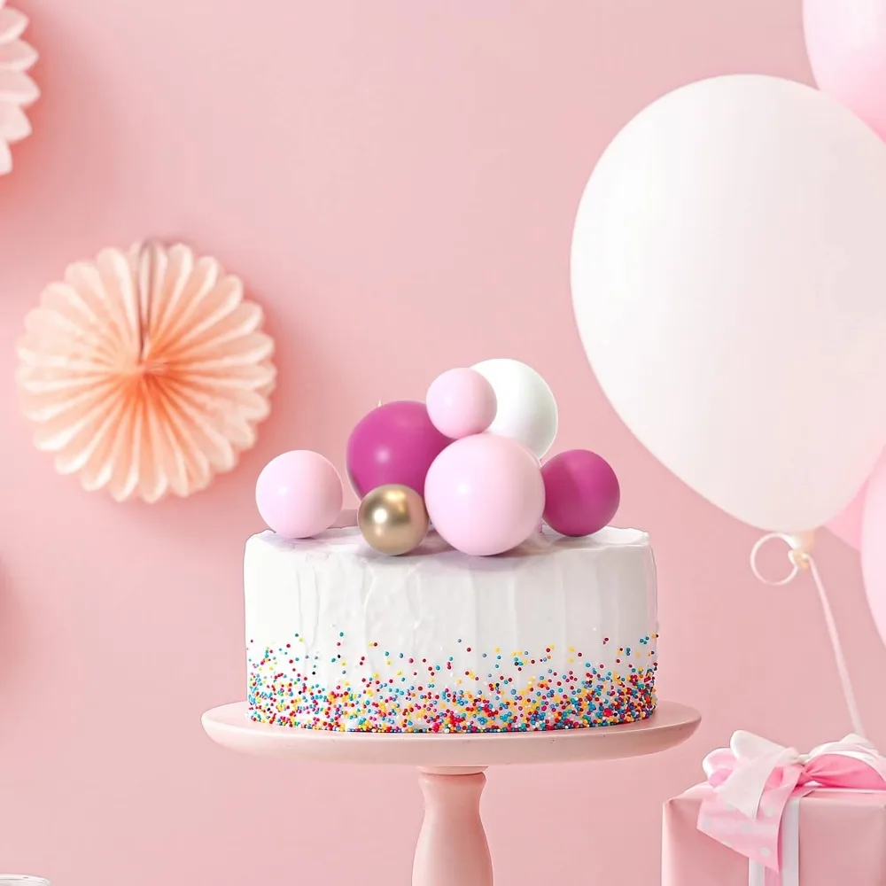 32 Pcs Ball Cake Topper Decorations - Mini Balloons Cake Picks Foam Balls Cake Topper Sticks for Wedding Party Birthday Cake Decorating (Pink Gold) view 6