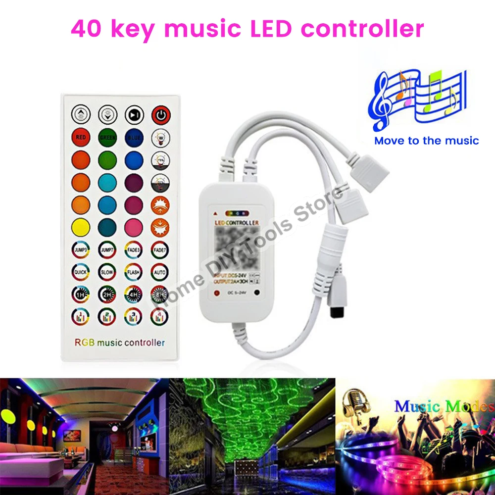 Voice-Controlled LED Strip Light Controller with 40 keys IR Remote Control Bluetooth Music Controller for 5050 3528 RGB Tape