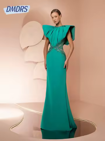 Simple Sequined O Neck Evening Dress Popular Pleated Satin Mother Of Prom Dress Customized Celebrity Special Occasions Wear