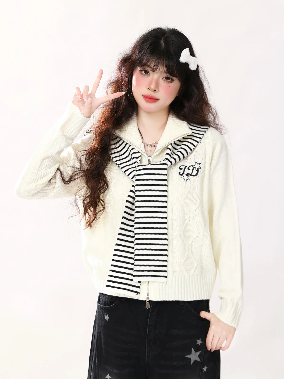 

ENJOG American Sle Retro Striped oulder Wrap Sweater Coat Women's Casual Knitted Open Cardigan Top Autumn Winter ort Le...