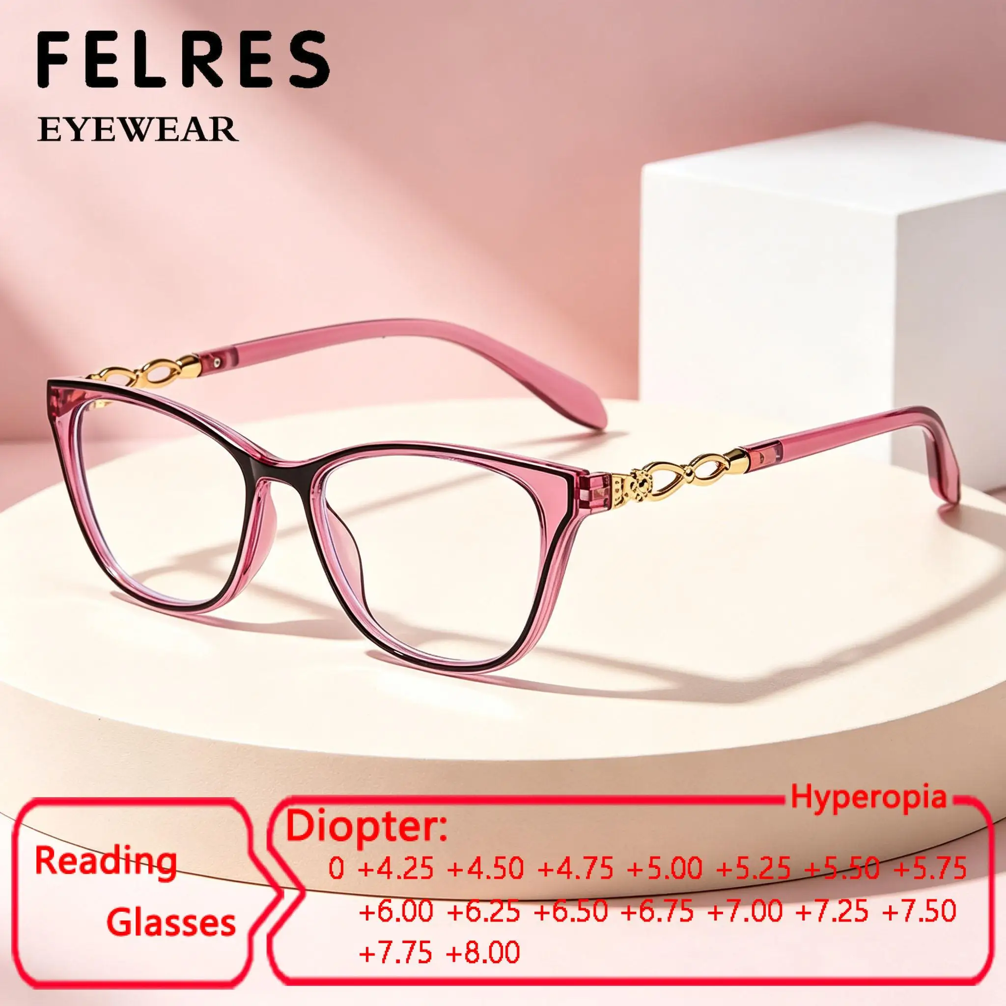 High Diopter+4.5+5.0+5.5+6.5 To +8.0 Anti Blue Light Reading Glasses Women Cat Eye Optical Prescription Presbyopic Eyewear