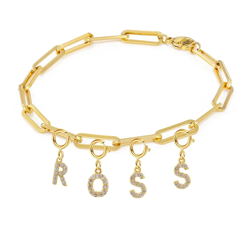 Personalized bracelet diy name initial letter pendant Gold Color Bracelet Stainless Steel Twist Cuban Chain Bracelet for Women