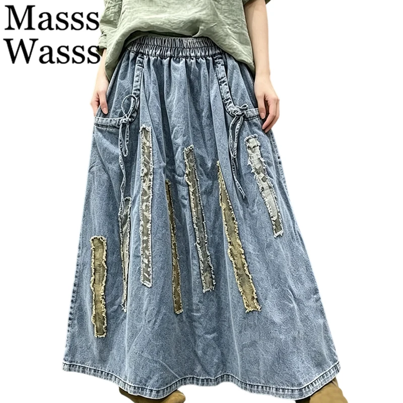 

Masss Wasss Korean Design Vintage Embroidery Skirts Ladies Summer Classic Leisure Denim Clothes Womens Fashion Loose Streetwear