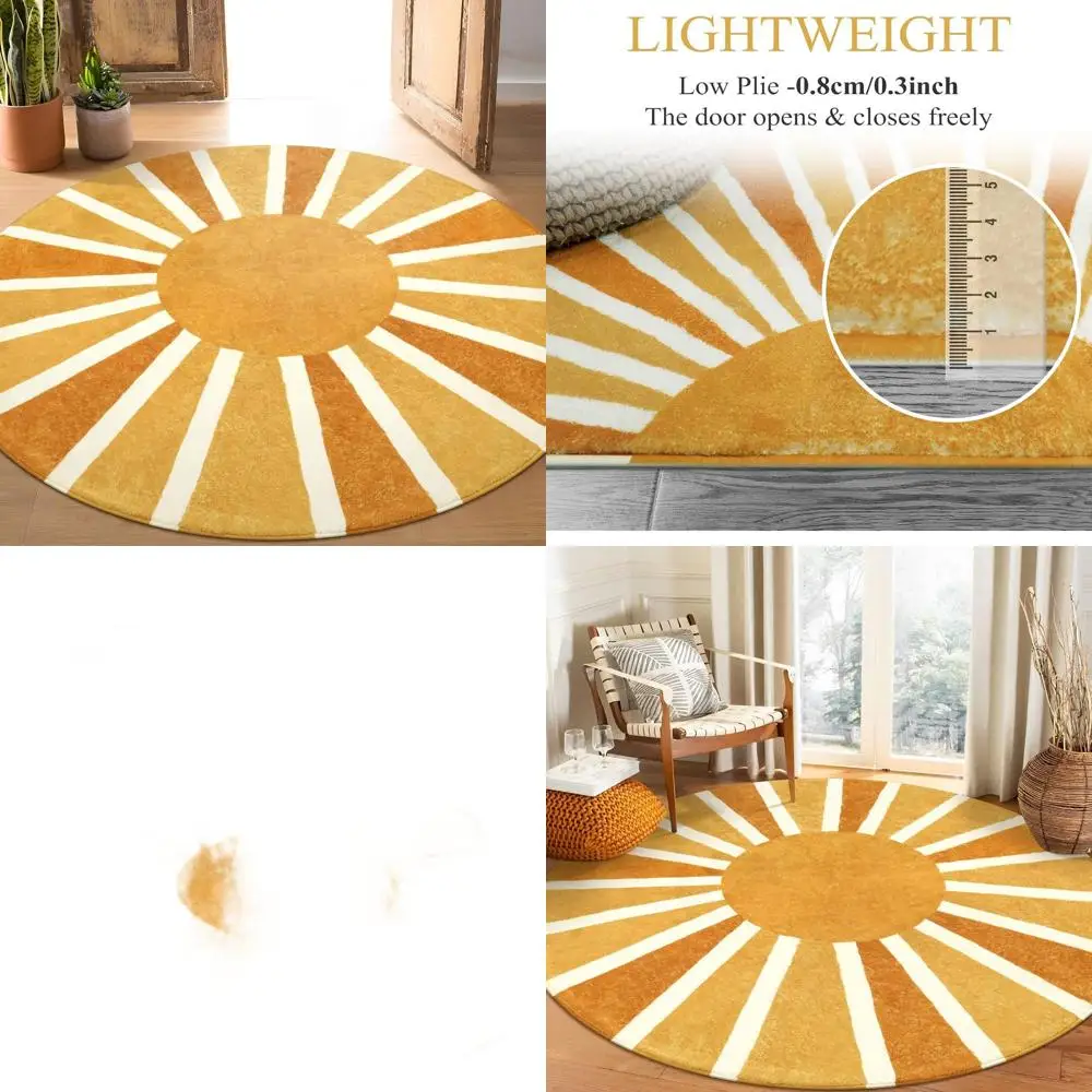 

6-футовые богемные моющиеся круглые коврики — мягкий, нескользящий декор для гостиной с радужным солнцем для дома, офиса и детской комнаты