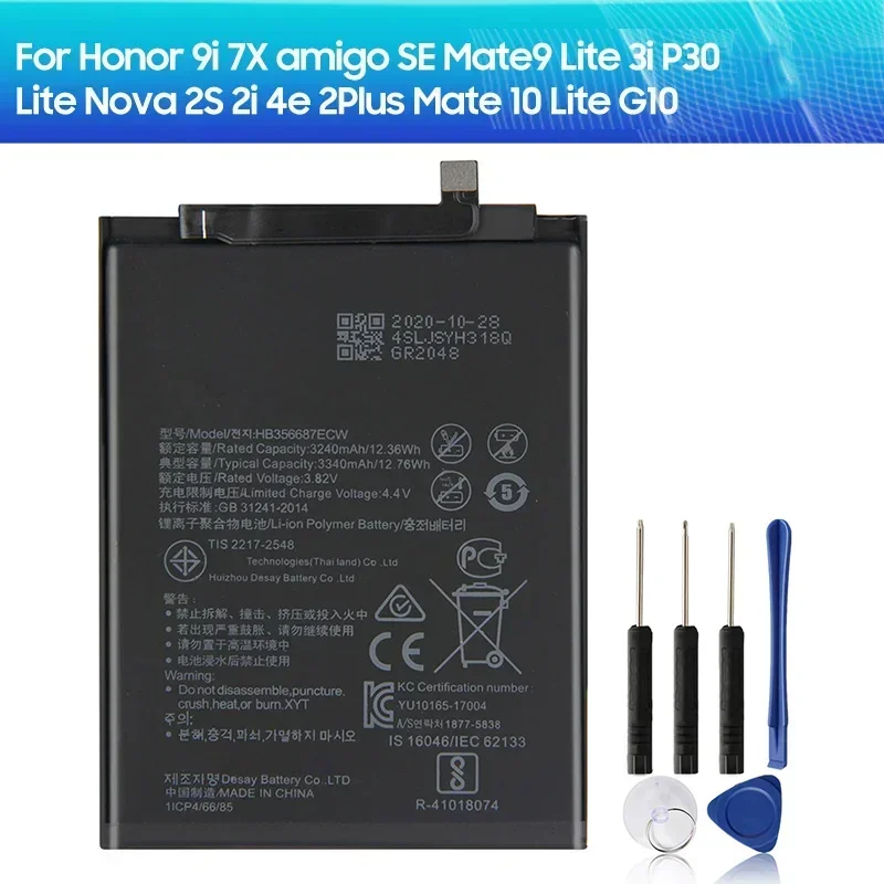 

Phone Battery HB356687ECW For Huawei Mate SE G10 Honor 7X 9i Nova2PLUS 2i Plus 3i Mate10 lite Mate9 Lite Nova 4e 3340mAh