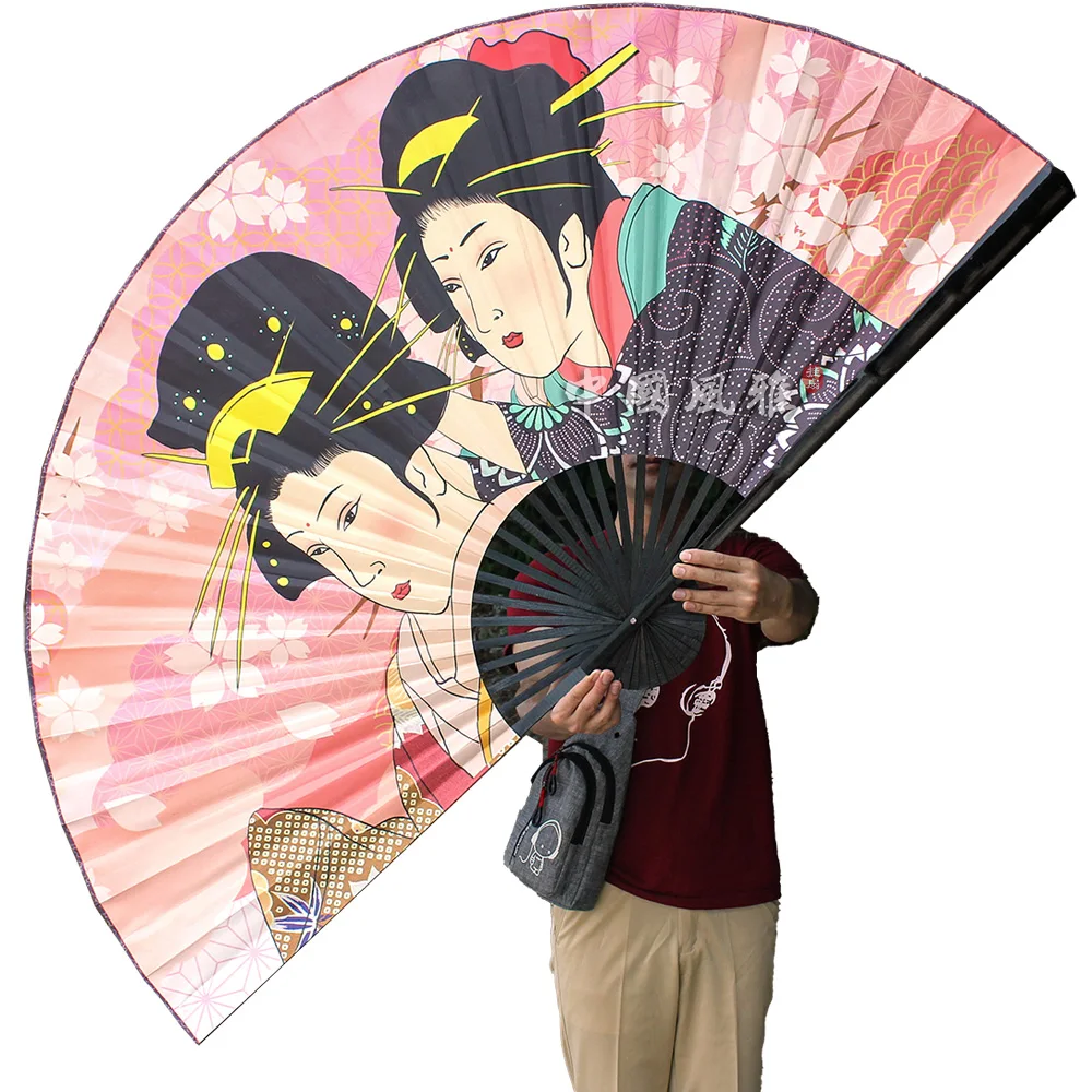 Handmade Japanese-Style Large Hanging Fan, Wall Decoration, Paper Folding Fan, Mount Fuji, Unfold, 90cm