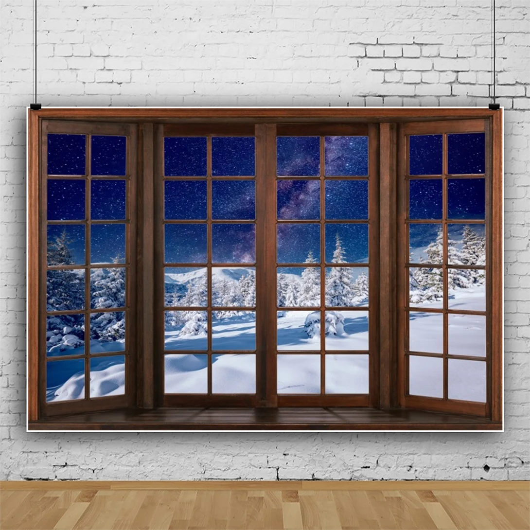 Fantasy Winter Window Snow Photography Backdrop Wonderland Forest Scene Baby Party Decor Background Photo Studio Props