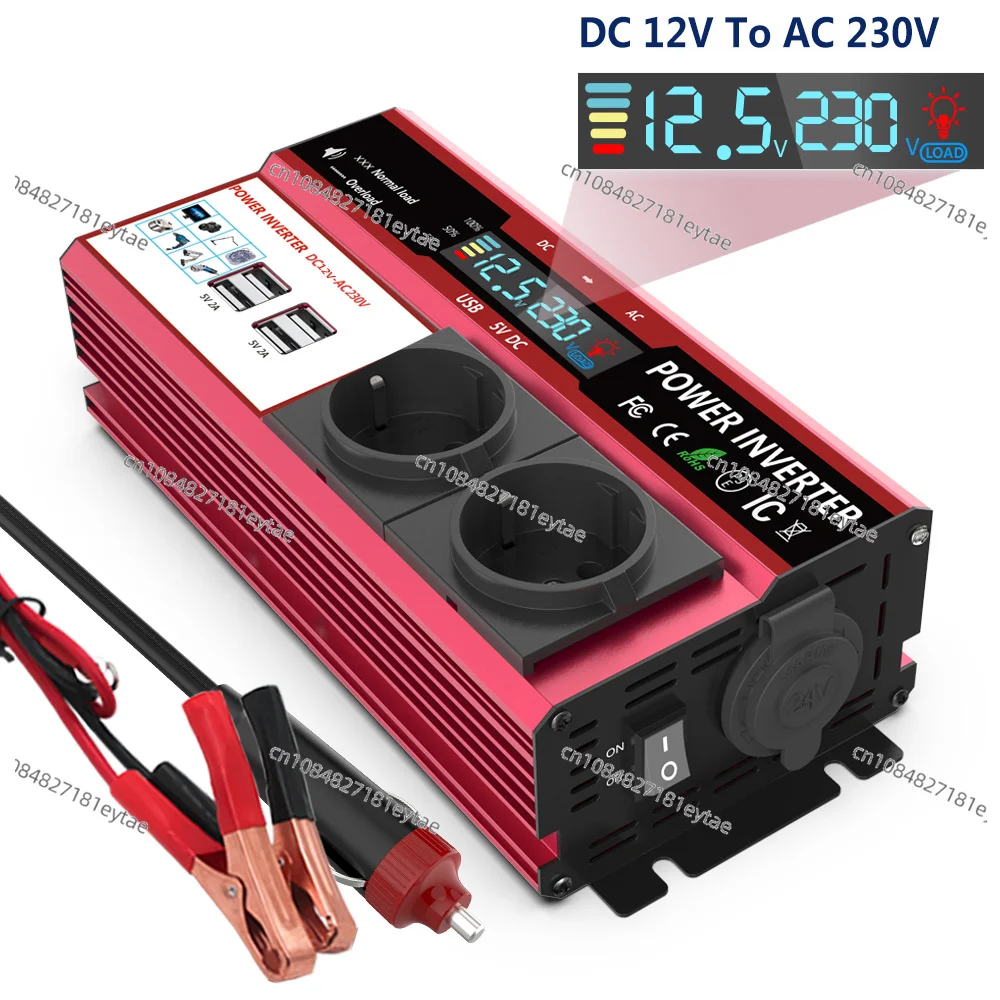 12V To 220V 4000W Peak Power Inverter 800W Continuous Power  Display Socket Solar Inverter Dual USB  for Phone