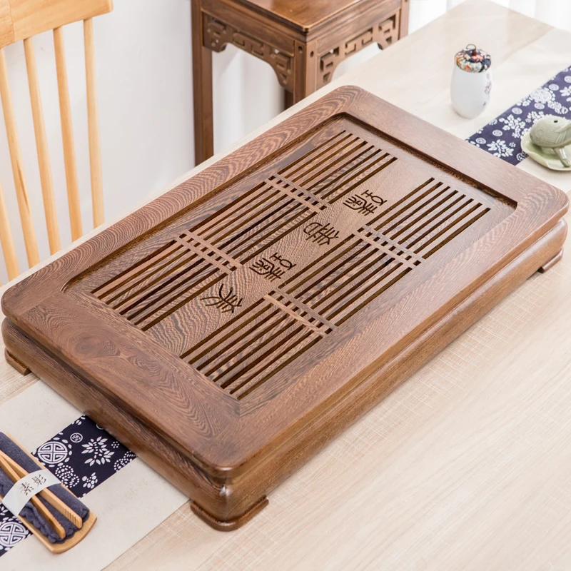 Solid wood tea tray, pear wood tea table, large drawer style drainage type, kung fu tea set, household tea sea, minimalist