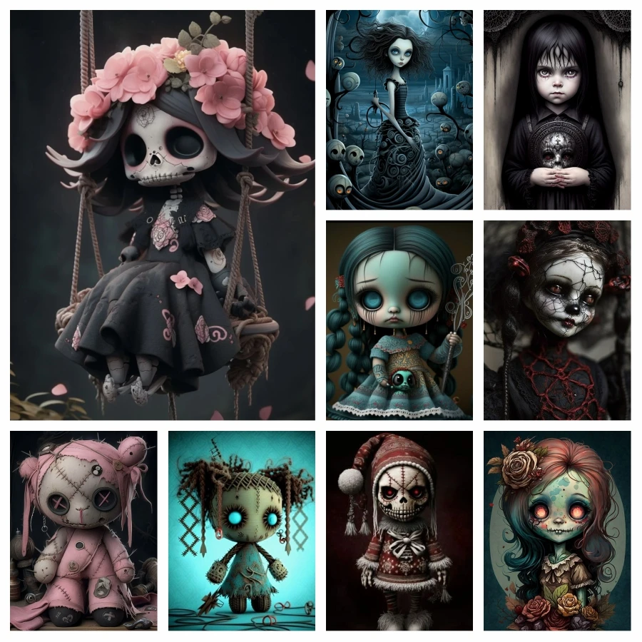 Dunkle Gothic Automaton Puppe 5D voller Diamant Malerei Skelett Cartoon Charakter Strass Kreuzstich Kits Mosaik Home Decor