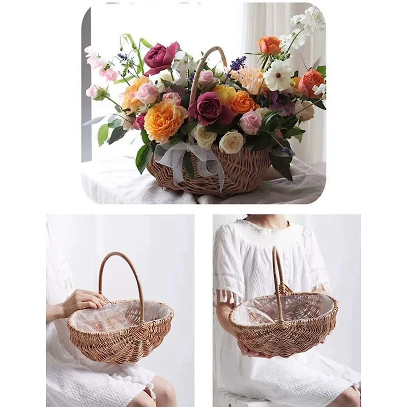 1 Piece Handwoven Flower Girl Basket Willow Storage Basket Empty Wicker Picnic Basket Wedding Flower Girl Baskets