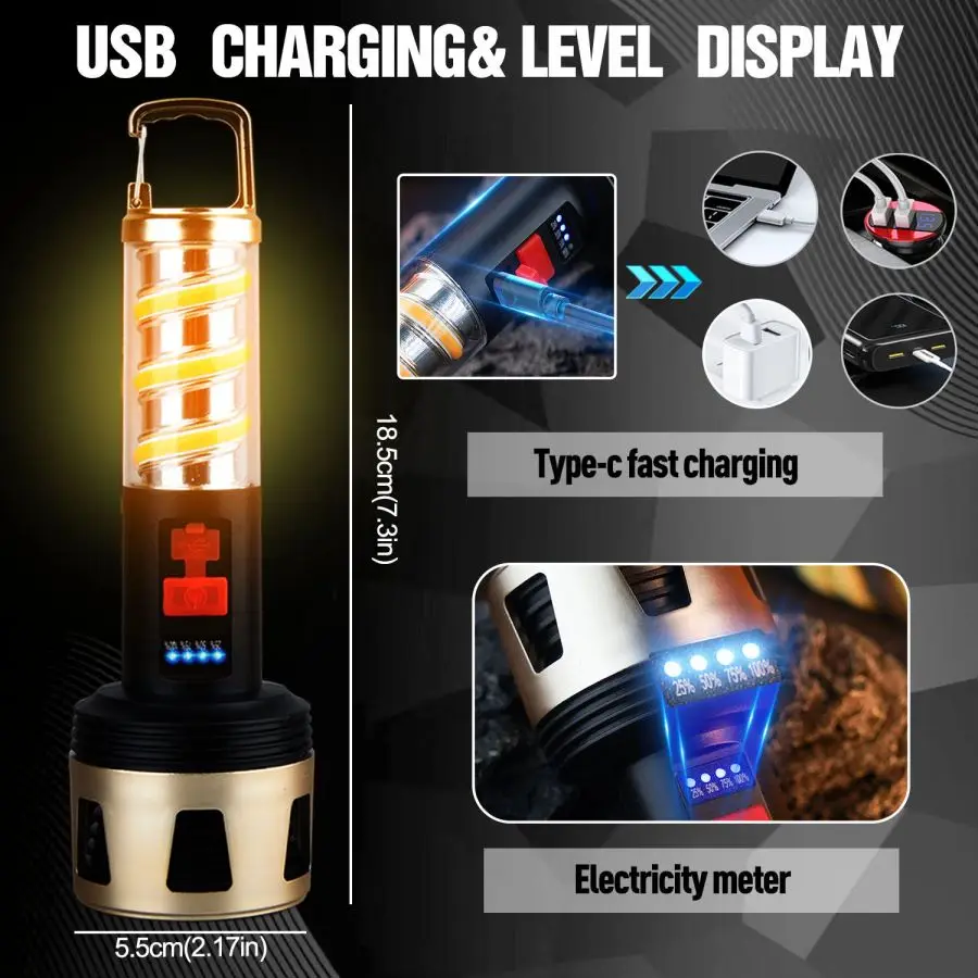 Powerful Rechargeable 4 Modes LED Flashlight Multifunctional Work Light Waterproof Torch Camping Flashlight Super Bright