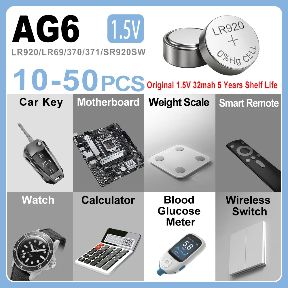 1.55V Coin Battery AG6 371 SR920SW LR920 SR927 171 370 L921 LR69 SR920 Button Batteries For Watch Toys Remote Button Cell