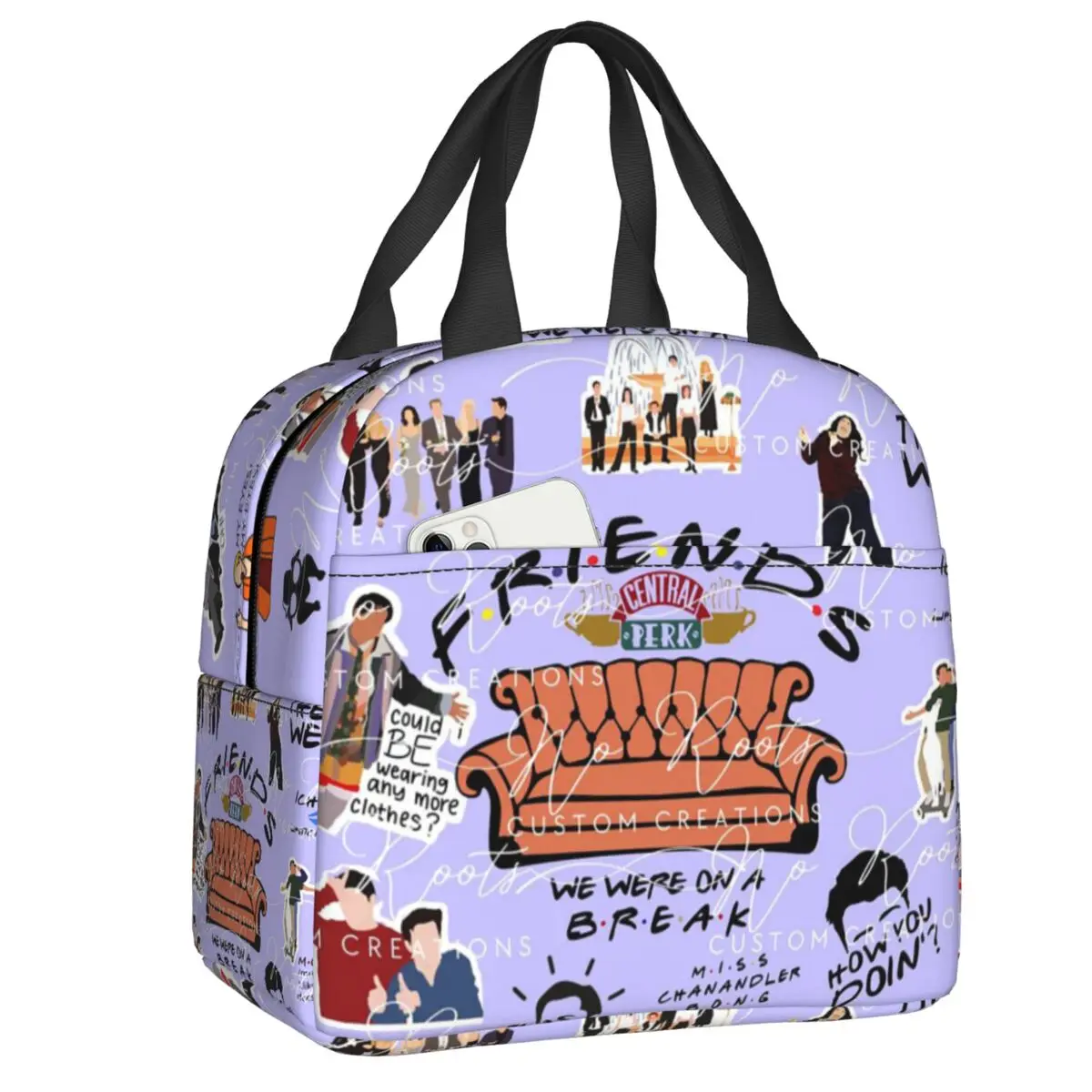 

Custom Friends Classic TV Show Insulated Lunch Tote Bag for Women Resuable Thermal Cooler Food Lunch Box Outdoor Camping Travel