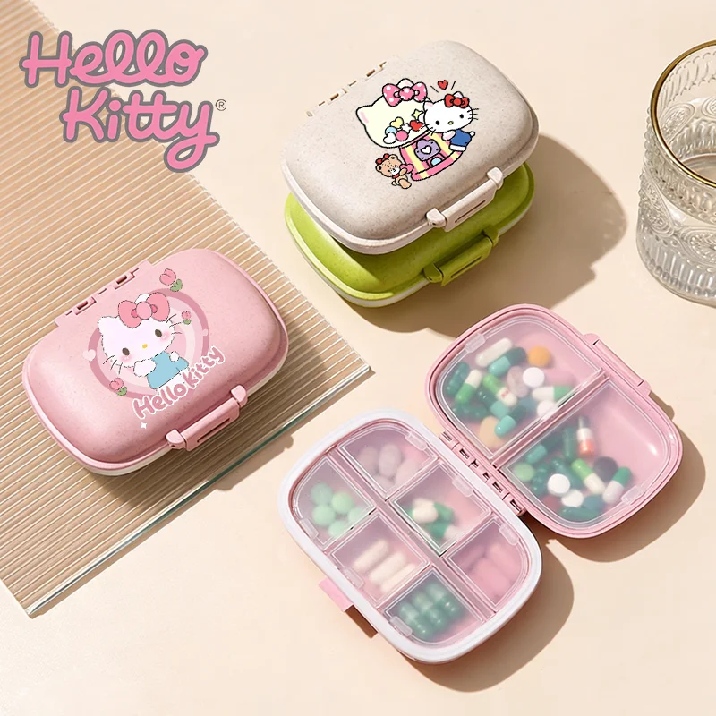 Estuche Organizador de Pastillas Hello Kitty, 8 Compartimentos, Caja para Guardar Dulces, Kawaii, Portátil, Mini Estuche para Medicamentos, Regalo