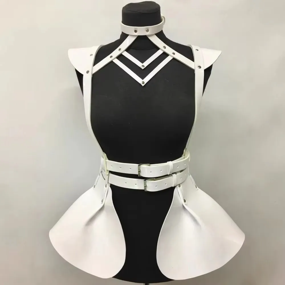 Women's Silver Gold PU Leather Harness Skirt Shoulder Straps Rave Outfit Music Festival Halloween Carnival Performan Clothes