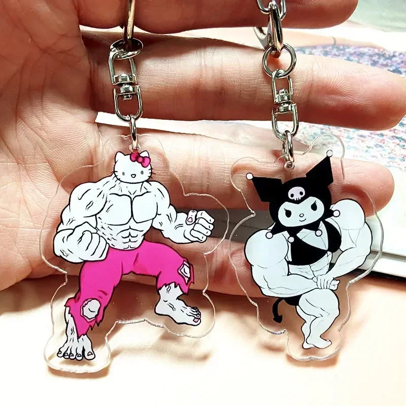 Sanrio Muscular Keychain Anime Kuromi Cinnamoroll Hello Kitty Melody Acrylic Keyrings Cute Cartoon Pendant  Accessories for Bags