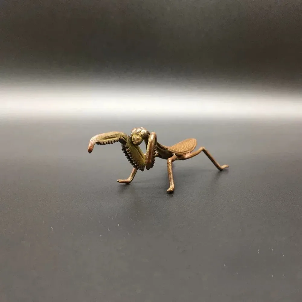 Solid Brass Praying Mantis Statue Double Knife Lifelike Insect Tea Pet Home Desk Decor Gift