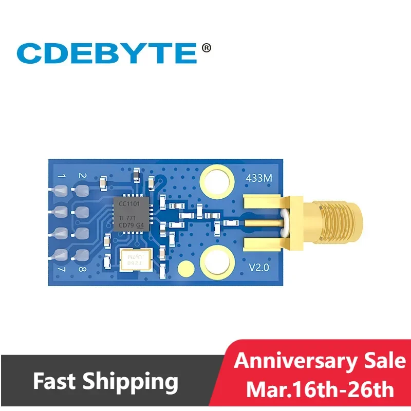 CC1101 Rf Module E07-M1101D-SMA 433Mhz 10dBm Spi Smd Draadloze Transceiver Dip SMA-K Antenne Zender En Ontvanger Cdebyte