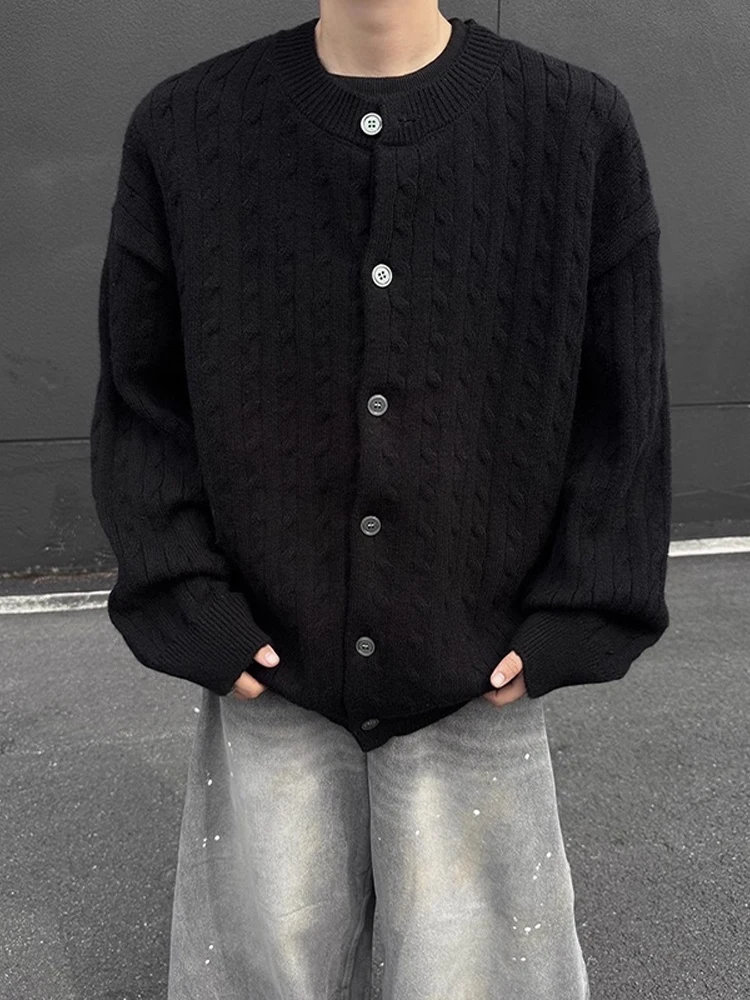 

American Retro Knitted Sweater Men's Autumn Loose Casual Outerwear round Ne Open Cardigan Soft Polyester Fiber Long Sve