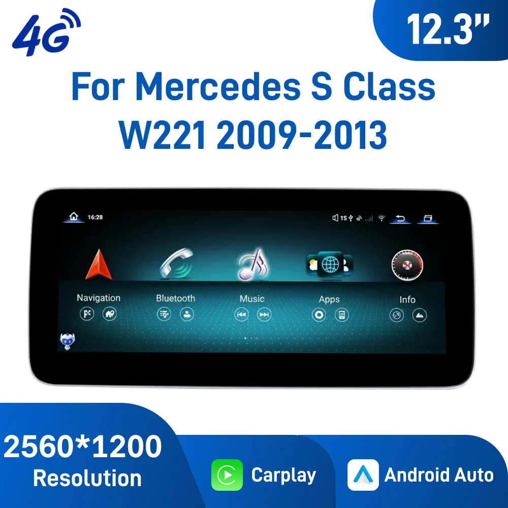12.3 Inch Android 13 Car Navigation for Mercedes S Class W221 2009-2013, 4G WiFi Bluetooth Wireless CarPlay