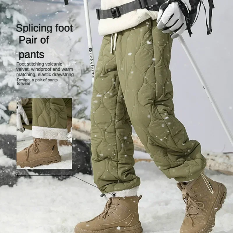 

Winter Down Pants Men's Trendy Ski Waterproof Thick Fleece Warm Straight Cotton Trousers Women's Casual Cold-proof Padded Pants