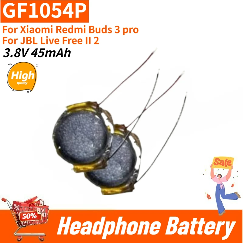 

2 шт. GF1054P цифровой аккумулятор 3,8 В 45 мАч для Xiaomi Redmi Buds 3 pro для JBL Live Free II 2 Bluetooth наушники с шумоподавлением