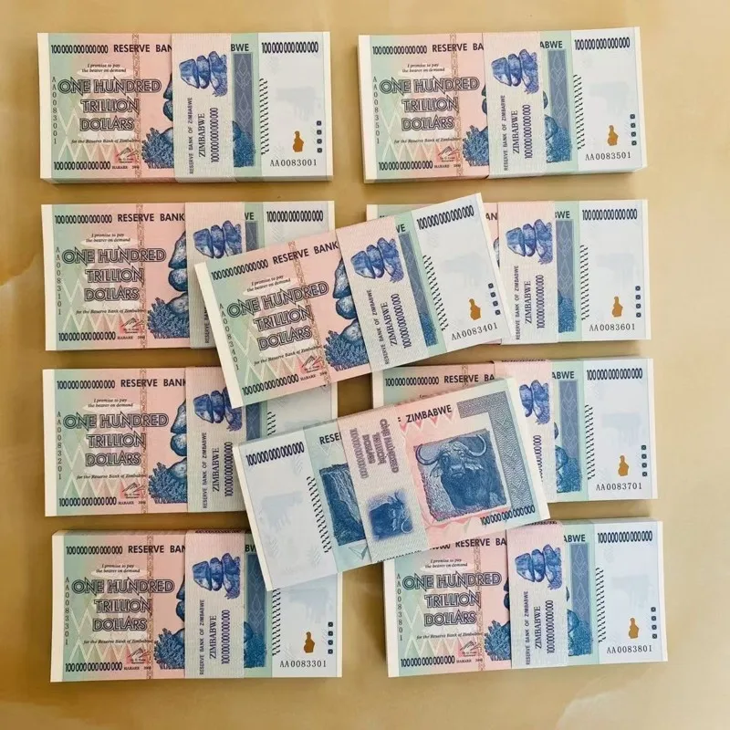 

100-1000pcs Zimbabwe One Hundred Trillion Dollars Paper Banknotes with UV Anti-counterfeit Serial Number Business Gift
