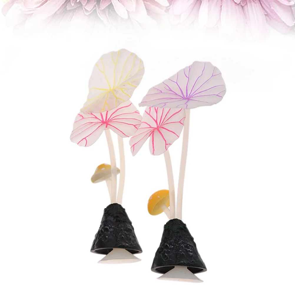 

4Pcs Aquarium Silicone Lotus Leaf Mushroom Glowing Fish Tank Ornament Artificial Decoration Vivid Natural Look