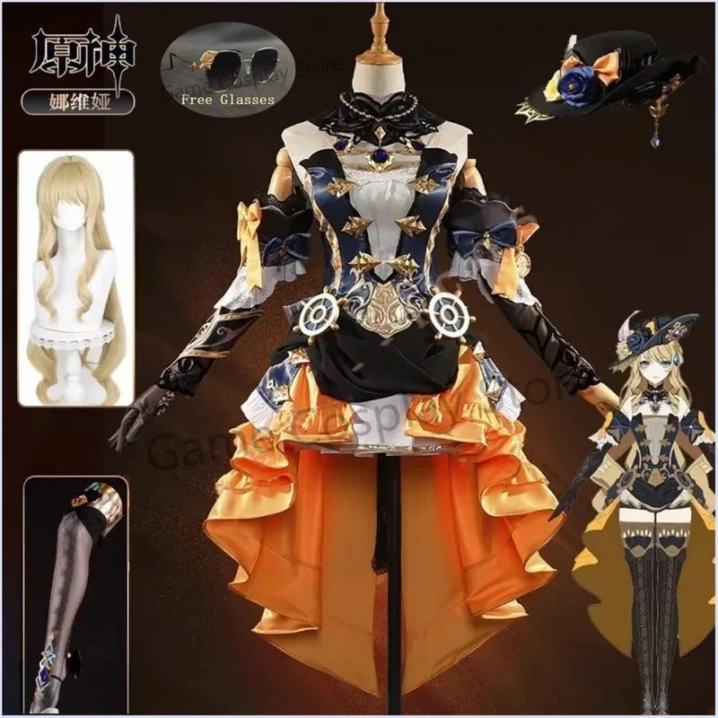 

FC6Navia Cosplay Costume Genshin Impact Game Dress Uniform Fontaine Spina Di Rosula Hat Clorinde Halloween Party for Women @FC8！