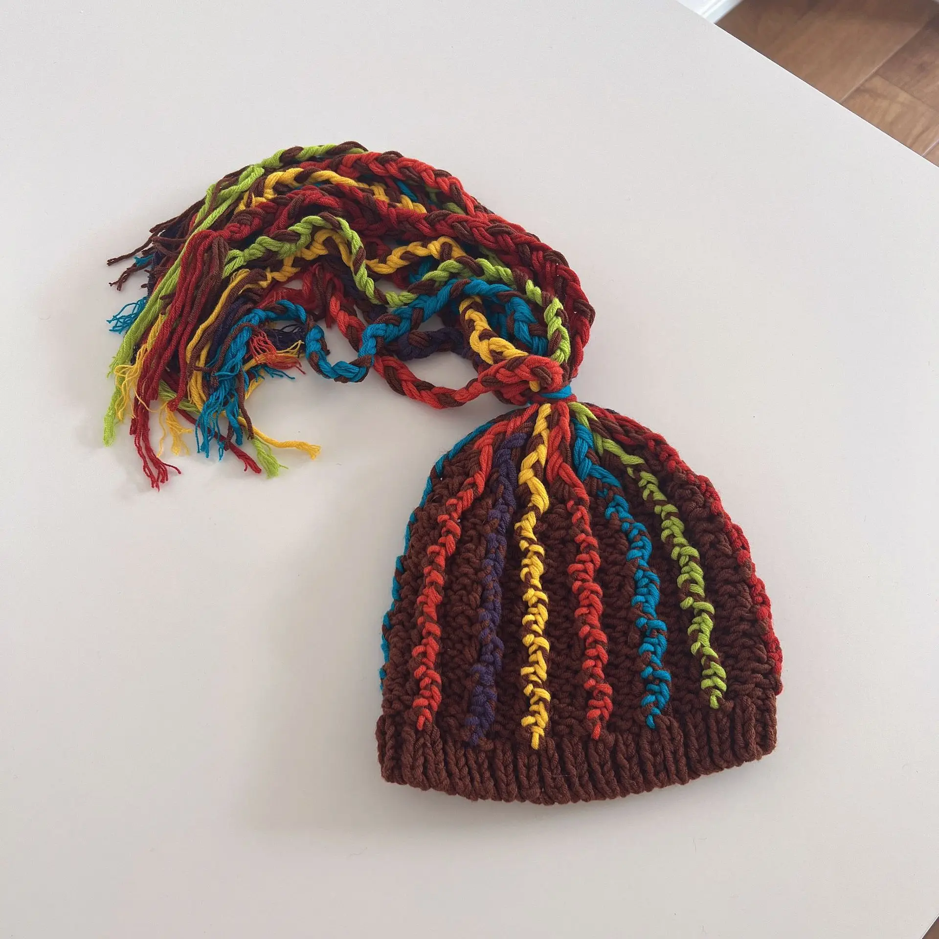 قبعة المجدل للرجال والنساء، شعر مستعار مضحك ذو طابع شخصي، قبعة متكاملة، أداء إبداعي مضحك، محبوك يدويًا