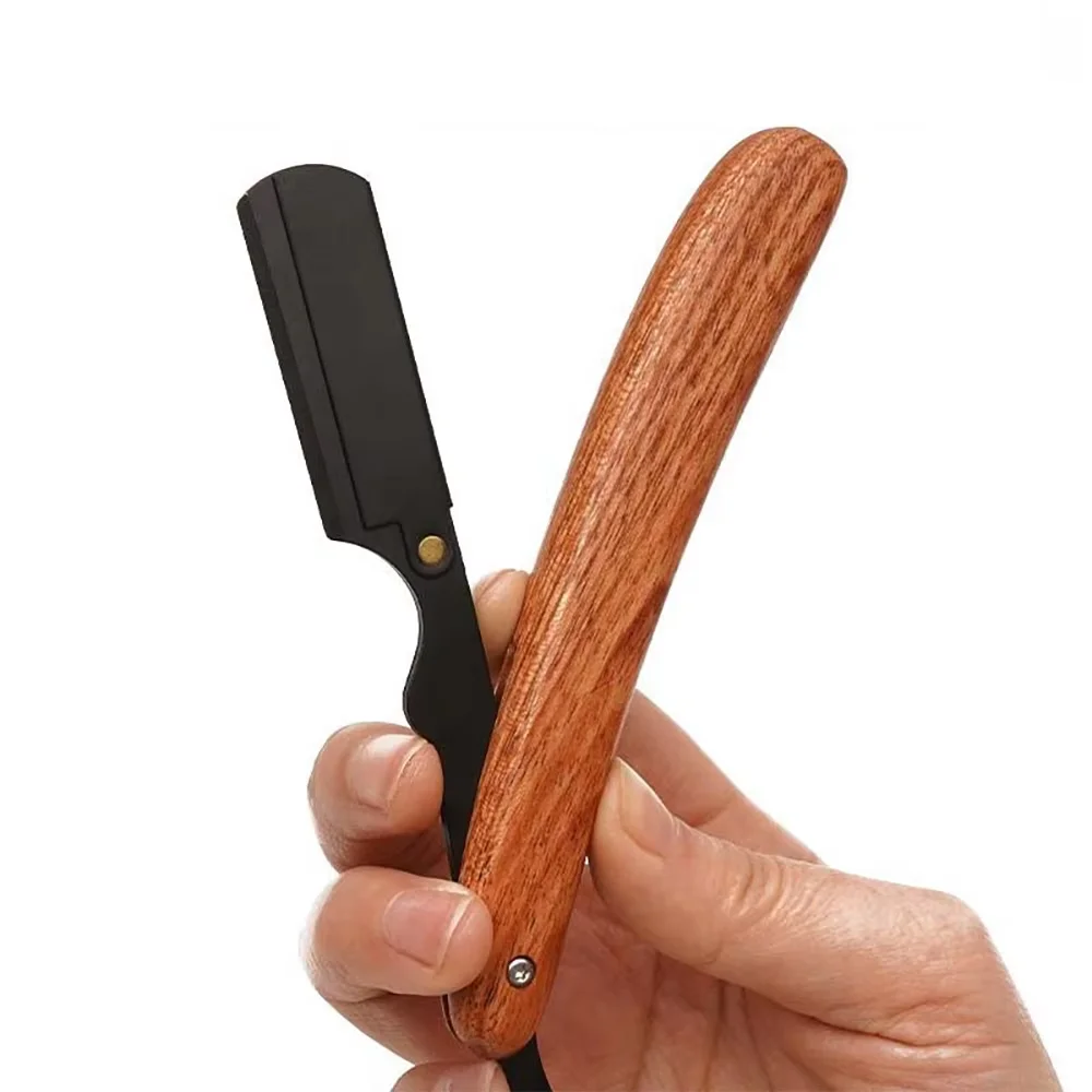 Vintage Wood Straight Barber Razor Fold Manual Shaving Razor For Men Beard Shaping Eyebrow Trim Salon Hair Styling Tool Razor