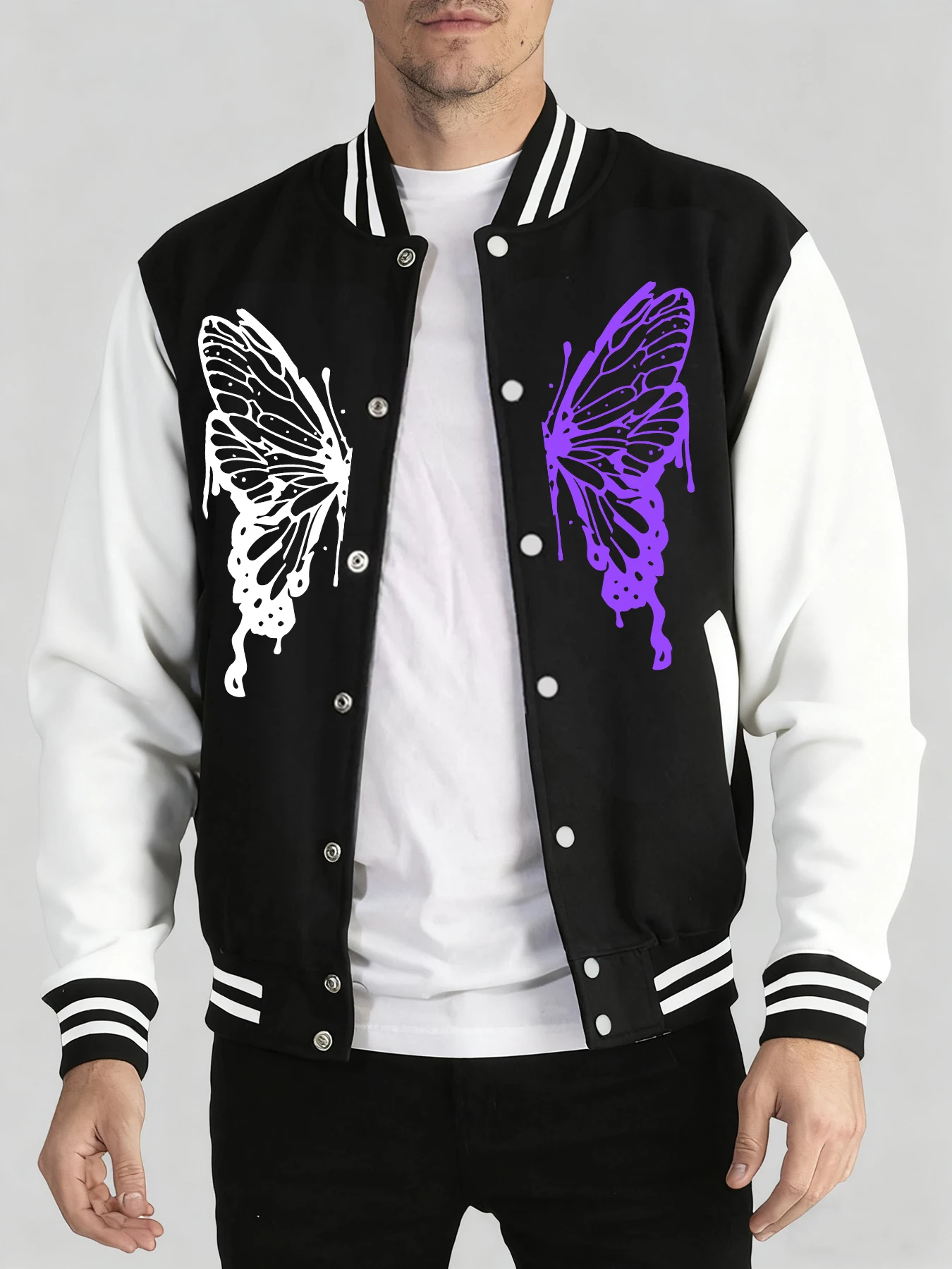 

Бело-фиолетовая креативная одежда с принтом бабочки, мужская свободная готическая бейсбольная майка, осенне-зимние куртки, спортивная модная жилетка