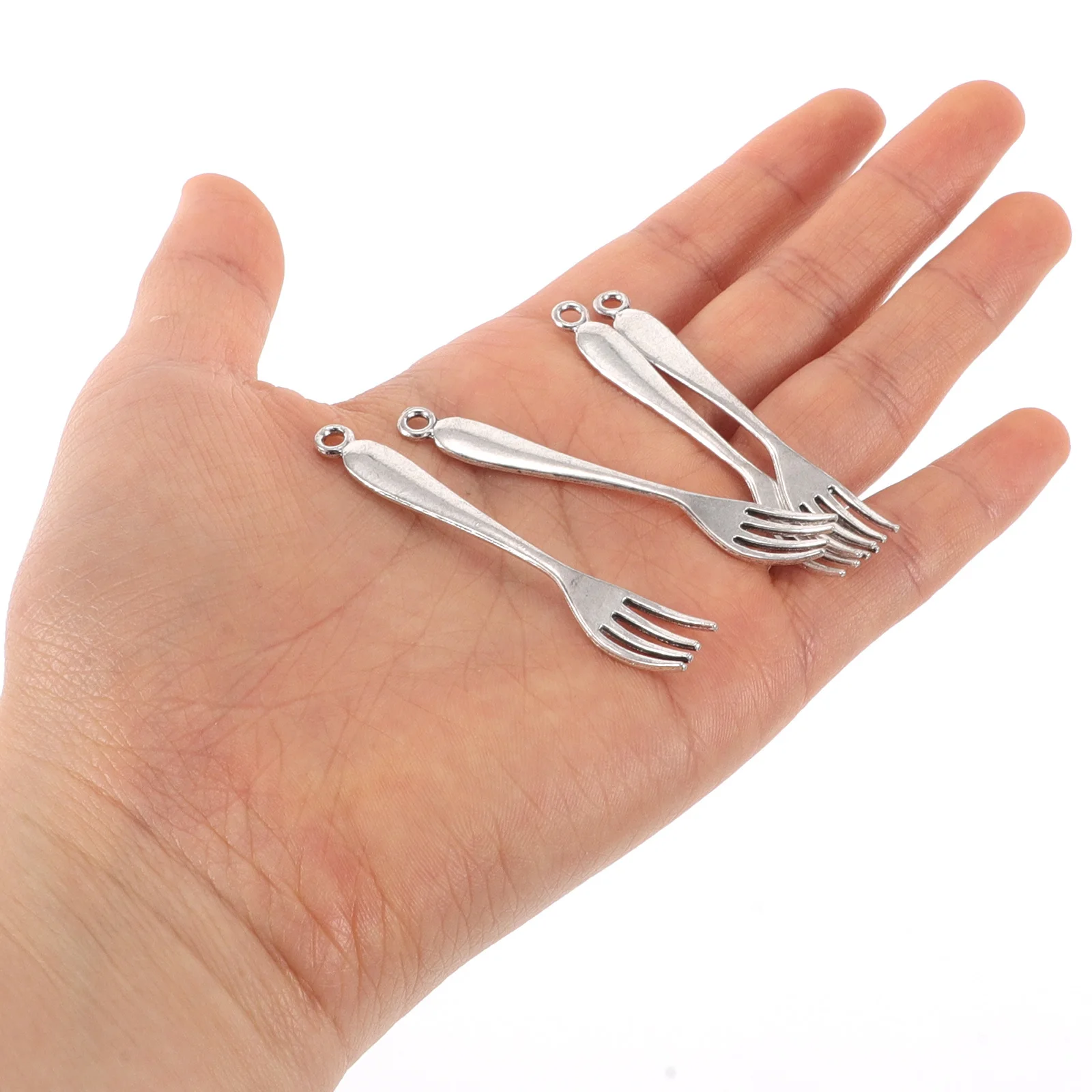 

10pcs Silver Fork Charms Vintage Diy Jewelry Making Craft Supplies For Halloween Christmas Wedding Party Favors Keychain