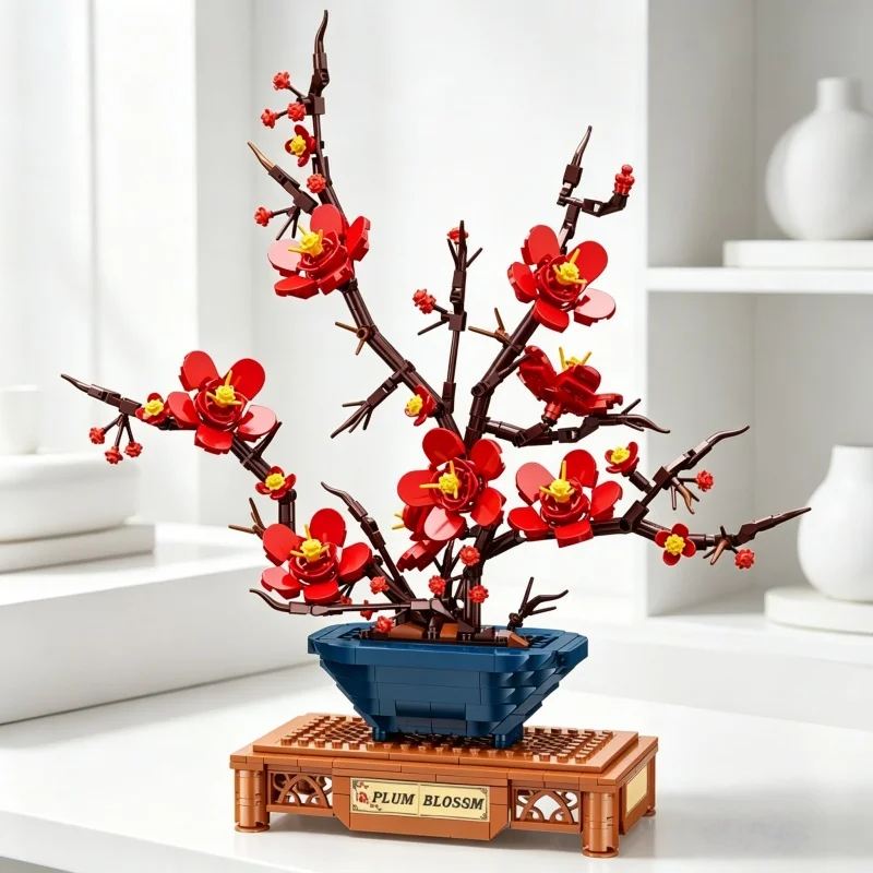 

736pcs Plum Flower Bonsai Building Blocks Bonsai Model Bricks Creative Desktop Decoration Educational Toys Girls Holiday Gifts