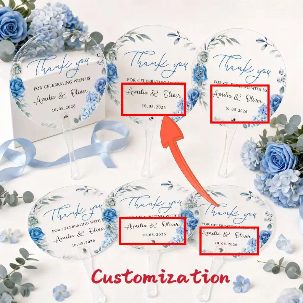 20Pcs/40Pcs/60Pcs/80Pcs Personalized Wedding Fans, Customizable with Name and Date—Translucent Plastic Handheld Fans, Thank You Single-Sided Printed Translucent Plastic Fans, Wedding Photo Props, Party Decorations Suit