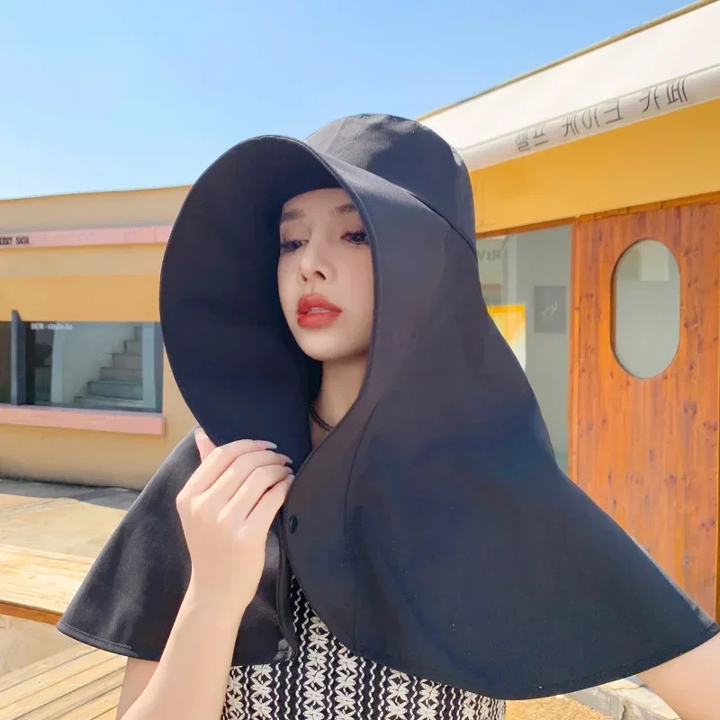 หมวกฤดูร้อนสําหรับผู้หญิงกลางแจ้ง UV ป้องกันคอ Sun Visors สําหรับสุภาพสตรีตกปลาเดินป่ากว้าง Brim Shawl ครีมกันแดดหมวกหางม้า