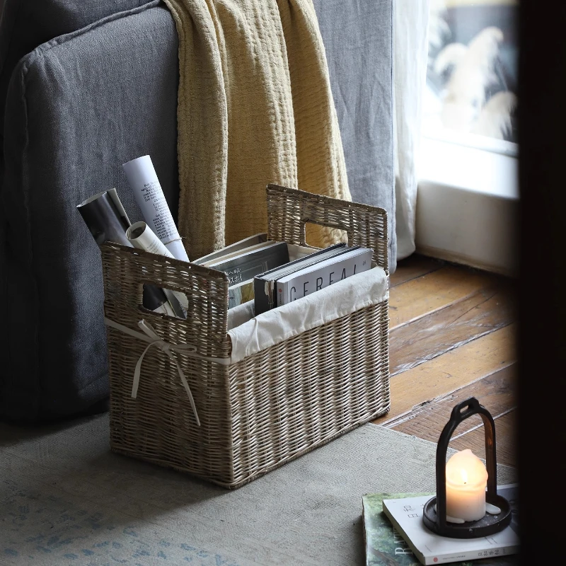 

Корзина для хранения ручной работы с ручкой, креативная корзина для белья с тканевой подкладкой, универсальный органайзер для книг, декоративная корзина для дома