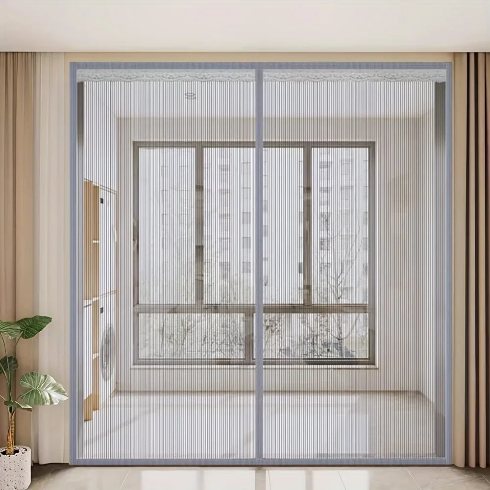 ستارة باب بوليستر على الطراز الحديث ، تصميم إغلاق مغناطيسي ، شاشة بعوض رمادي ، مناسبة لغرفة النوم