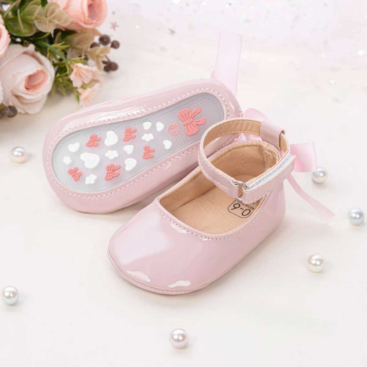 Baby Mädchen Mary Jane Ballerinas aus Lackleder mit Schleife, Prinzessinnen-Kleiderschuhe, rutschfeste weiche Sohle, für Kleinkinder, Prewalker, Party – Detail 18