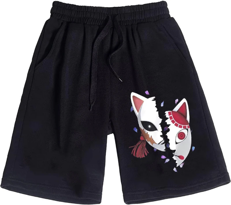 

Летние спортивные шорты FJHYEEBN Анимационные шорты и шорты Tanjirou на шнурке Спортивные шорты Giyuu Kamado Tanjirou с принтом