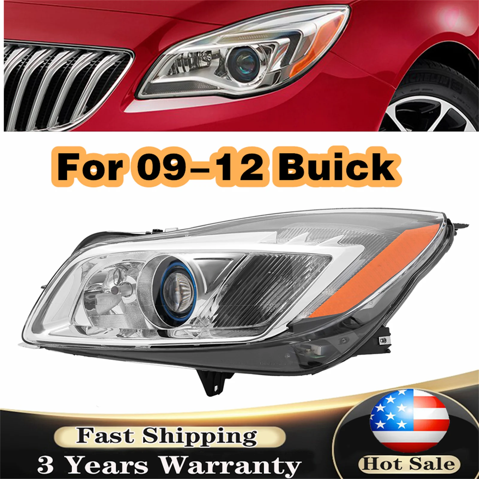 

HID/Xenon Projector Headlight For 2009 2010 2011 2012 Buick Regal Driver Side 22934025 US