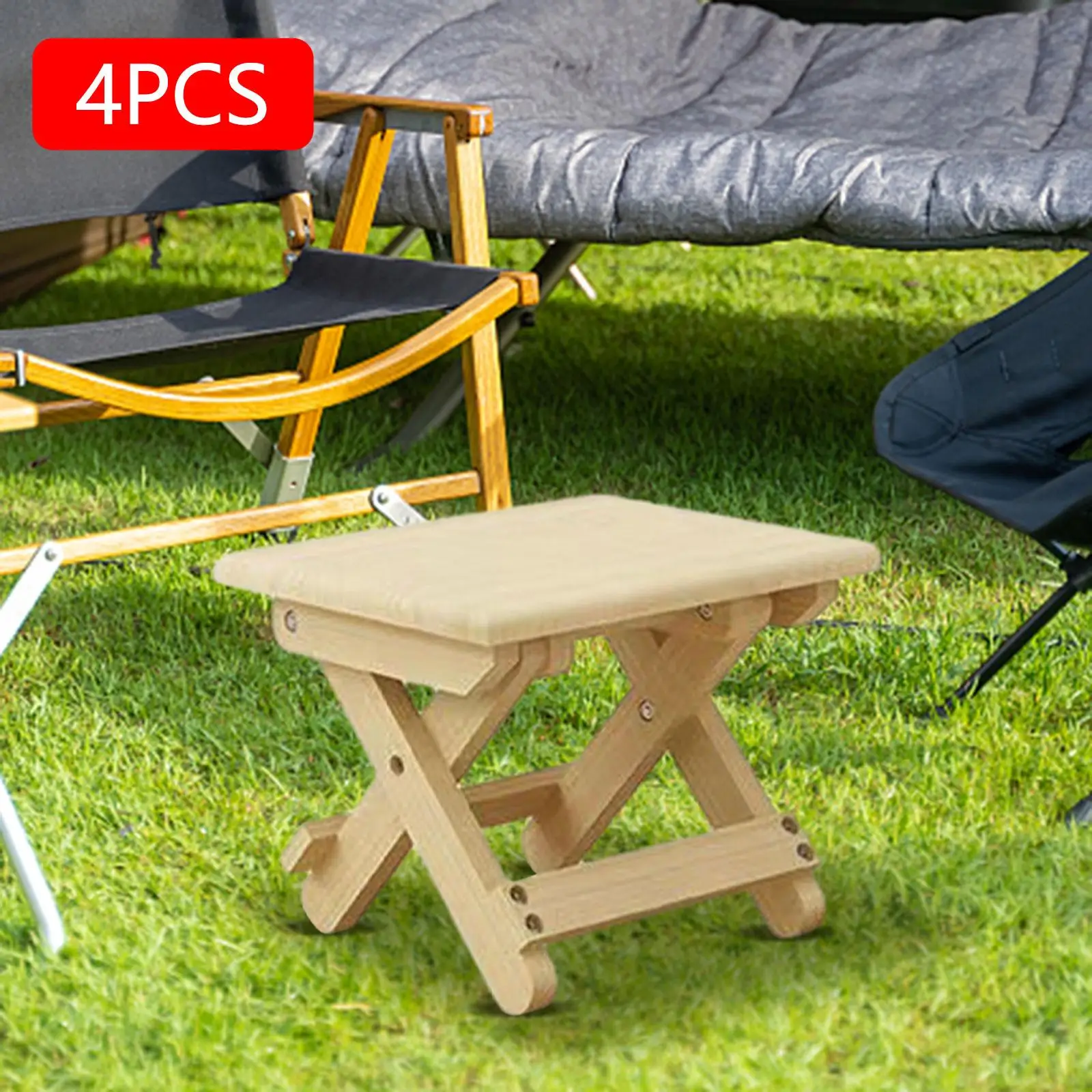 

4 Pieces Wooden Foldable Camping Stool Portable Chair x Shaped Structure 9.4x7.8x7.8inch Picnic Stool for Dorm Room Versatile