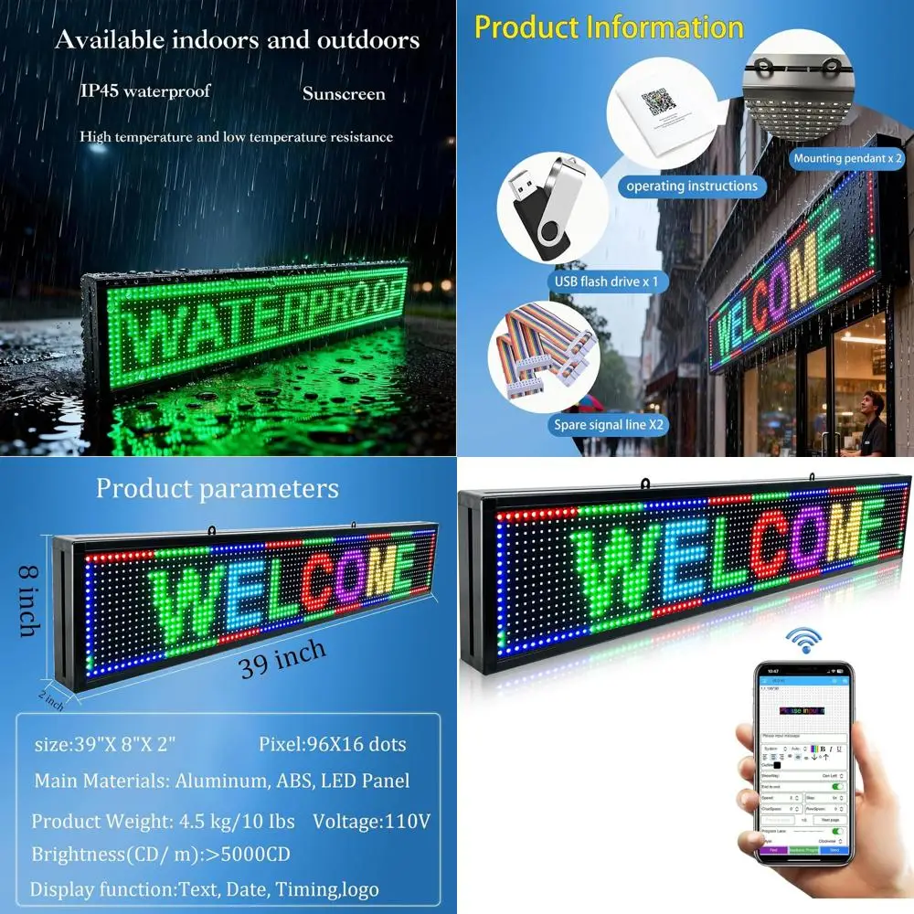 

Outdoor Programmable LED Scrolling Sign Board for Custom Advertising, 39x8