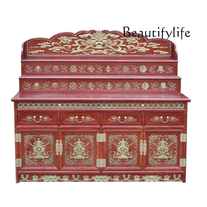 

Carved Buddha Shrine Altar Household Solid Wood Modern God of Wealth Temple Altar