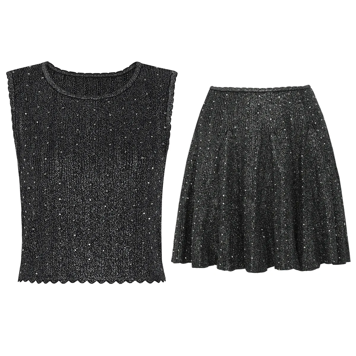 2026 Pink/Black/White  Knitting Women's Tops And Skirts High End Beads Women's 2 Pieces Sets 61305 - view 3