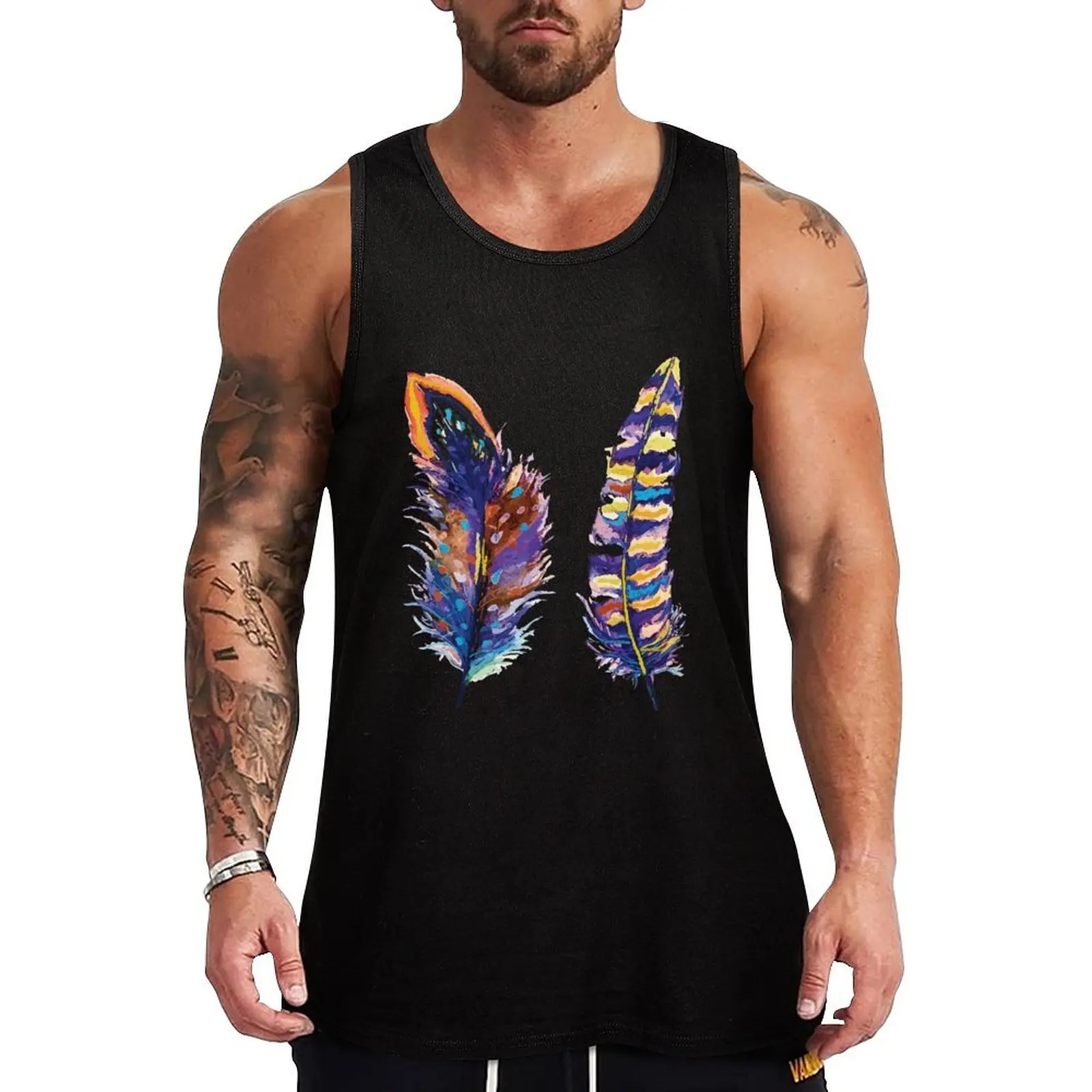 Two Feathers Tank Top Casual Work Tank Top Utility Sleeveless Shirt