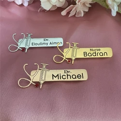Custom stethoscope, syringe meaning nurse personalized name Brooch For Doctor Nurses Stainless Steel Custom Professional Brooch