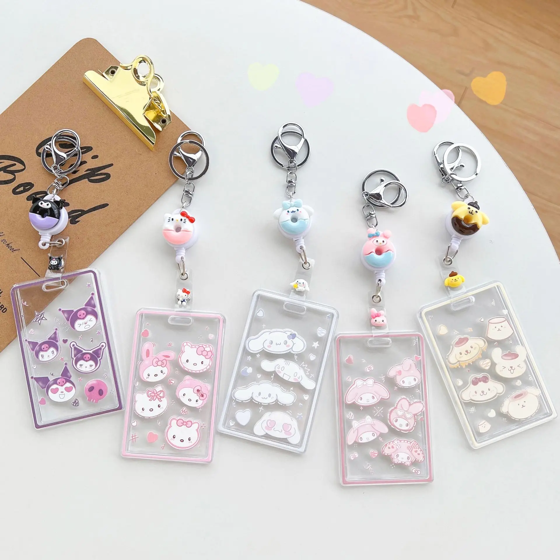 Sanrio Hello Kitty Cinnamoroll My Melody Kuromi Keychain Pendant Retractable Card Holder Student ID Card Storage Doll Gift