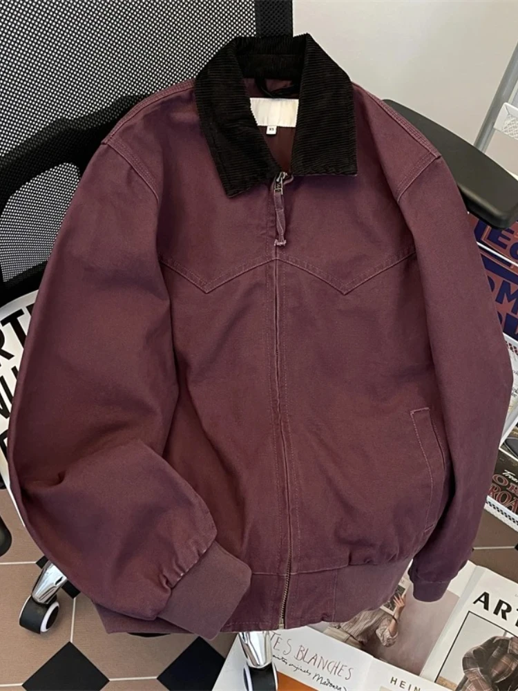 Veste de motard Vintage pour hommes, coupe propre, pour printemps et automne, Streetwear américain unisexe rétro à manches longues, manteau bombardier ample, vêtements d'extérieur